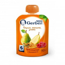 Пюре, Gerber (Гербер) 90 г Груша малина злаки